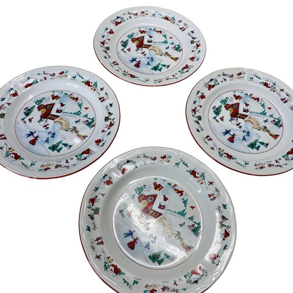 Farberware Holiday Village Porcelain 8" Salad Plates Christmas Scene Set - Picture 5 of 7